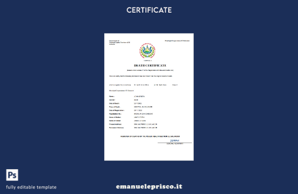 certificato di morte dello stato di stato di El Salvador in stile verificato Mod